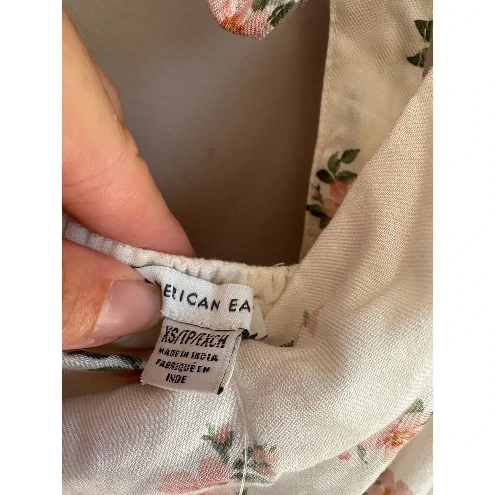 American Eagle Floral Halter Mini Dress XS Cream Pink Cowl Neck Viscose NWT - Picture 4 of 10